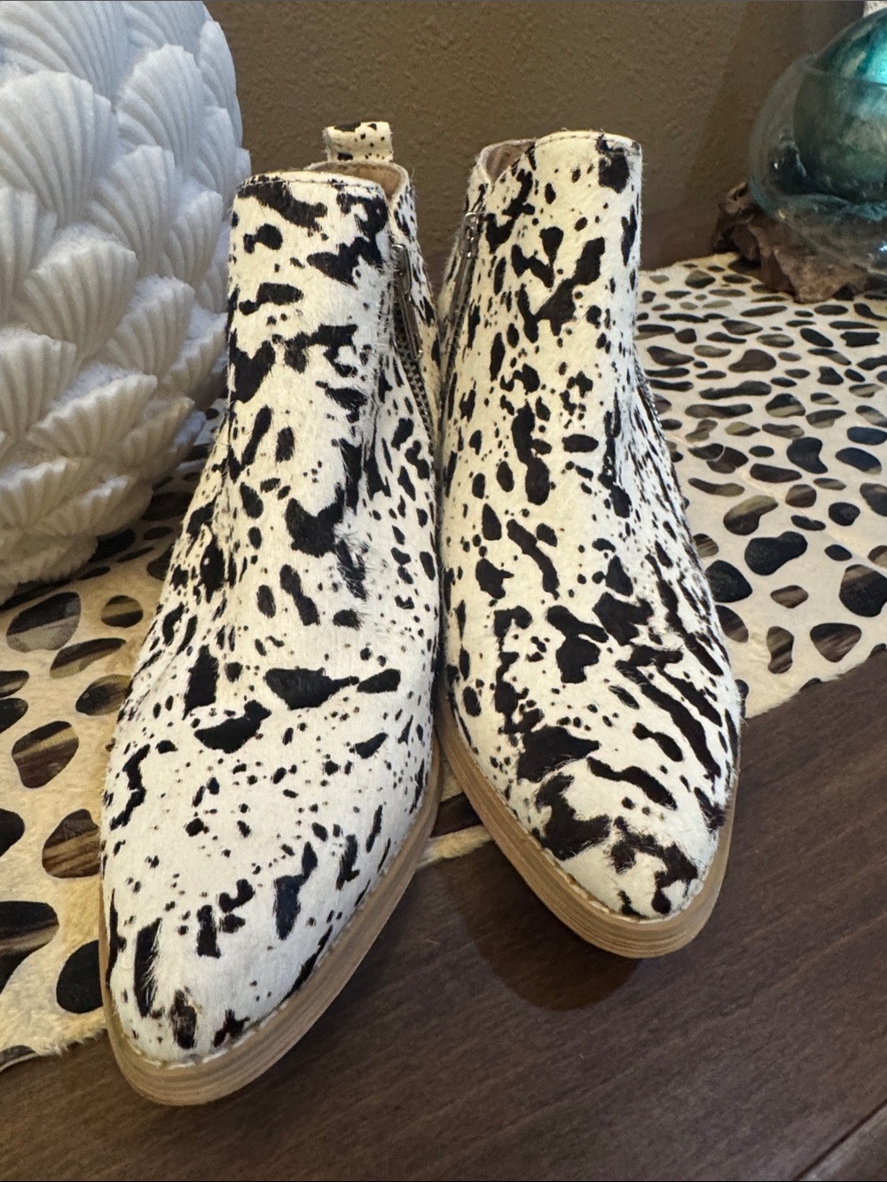 Very Volatile Black & White Cowprint Ankle Booties
